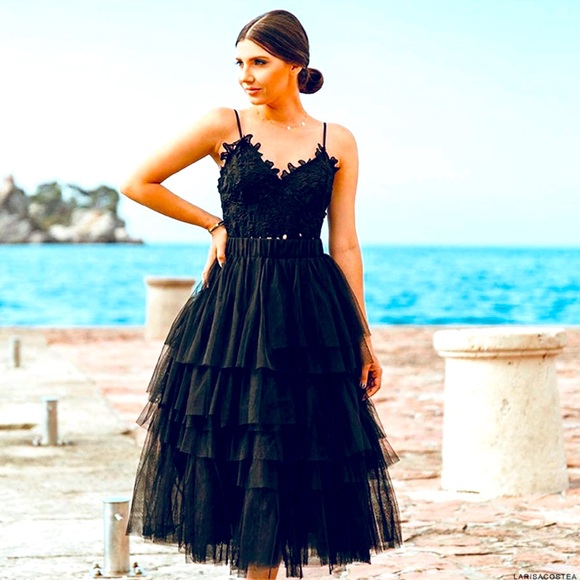 Maje Dresses & Skirts - BLACK TIERED LAYERED Beautiful MESH Ballerina Style Women Skirt TiTu MIDI Skirt